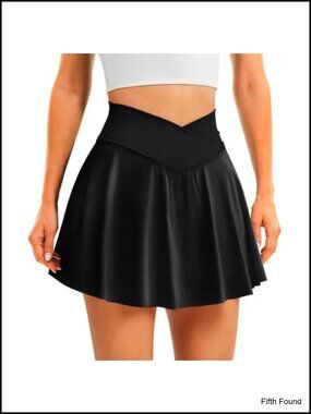 Tennis Skirt Crossover High Waisted Skort with Pockets Shorts